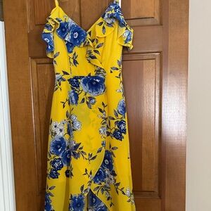 BCX Yellow and Blue Floral High Low Dress